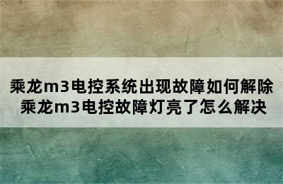 乘龙m3电控系统出现故障如何解除 乘龙m3电控故障灯亮了怎么解决